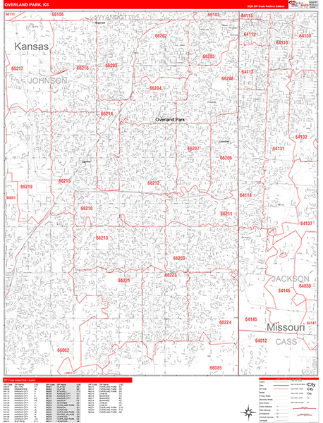 Overland Park Zip Code Wall Map